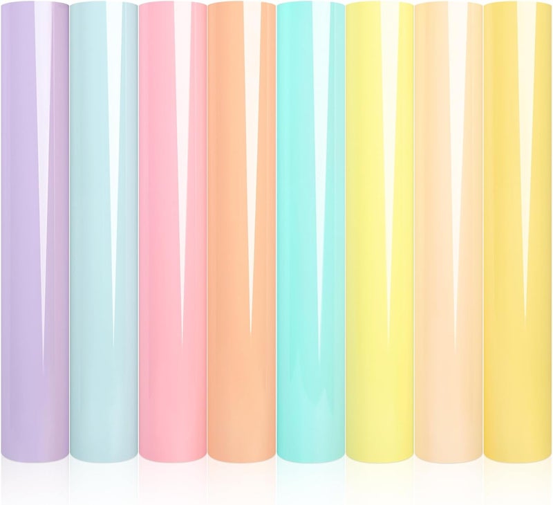 WRAPXPERT Pastel Iron on Vinyl Boho Heat Transfer Vinyl Bundle 12 X 10 in, 8 Assorted Pastel HTV for T-Shirts,Garment, Easy to Cut & Transfer - Image 1